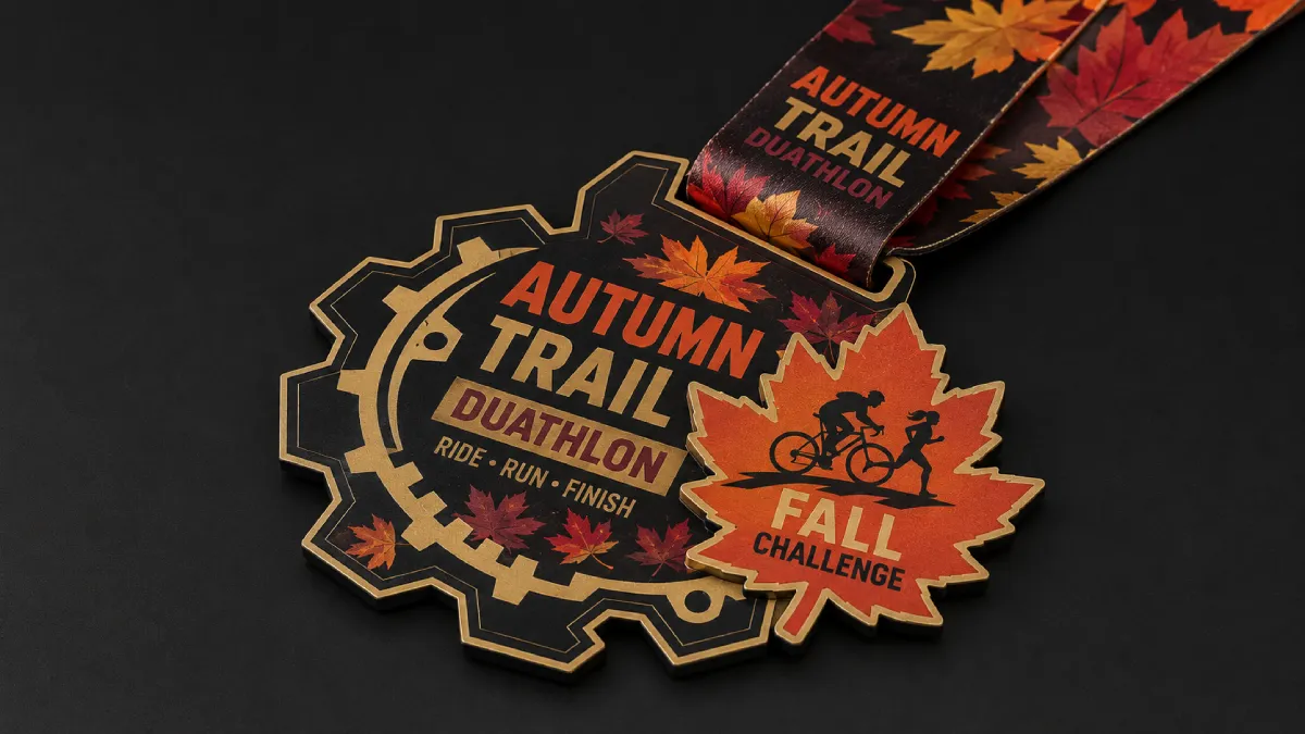 Medale na duathlon i zawody trailowe z personalizowaną tasiemką