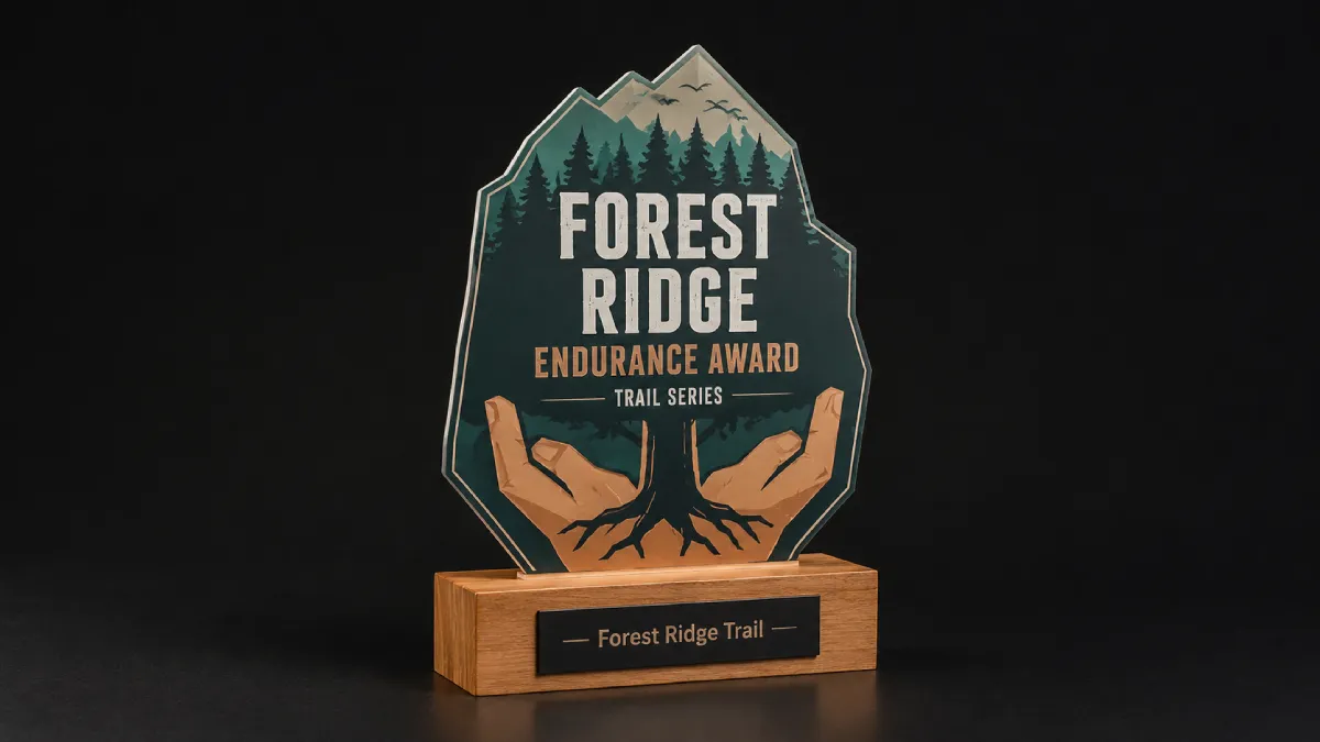 Statuetka-stalowa-las-forest-S0006-1 Trail-Trophäen mit Waldmotiv