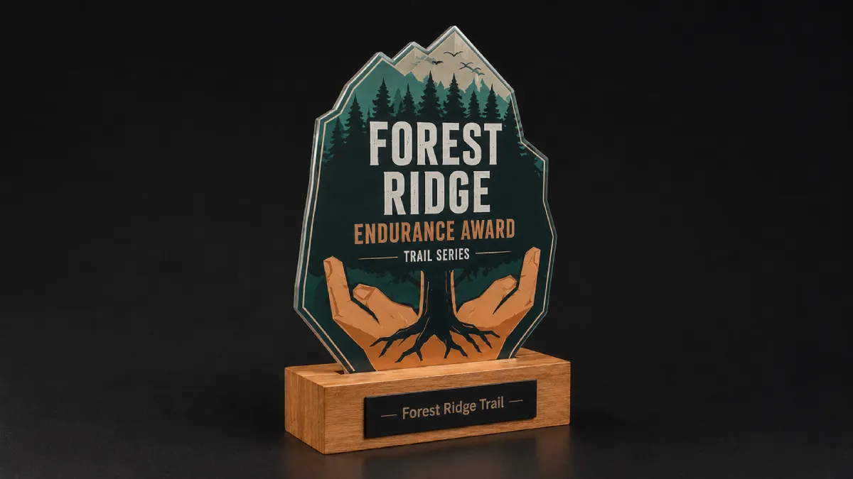 Statuetka-stalowa-las-forest-S0006-3 Trail-Trophäen mit Waldmotiv